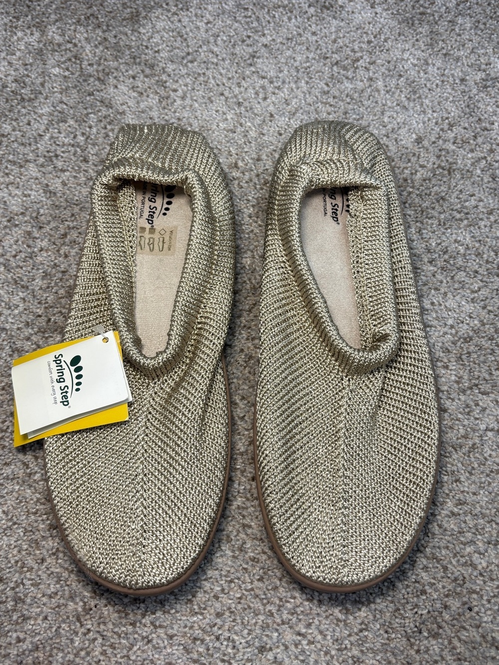 NEW! Spring Step Tender Stretch Knit Slip On Shoes Womens Gold Comfort EU 41